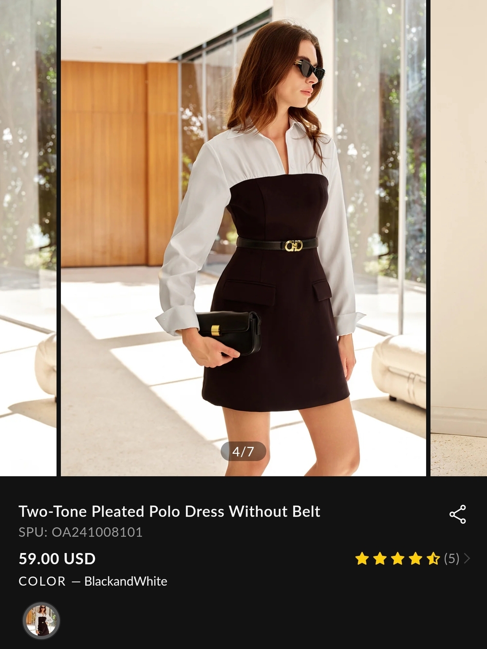 Two-Tone Black and White Pleated Polo Dress